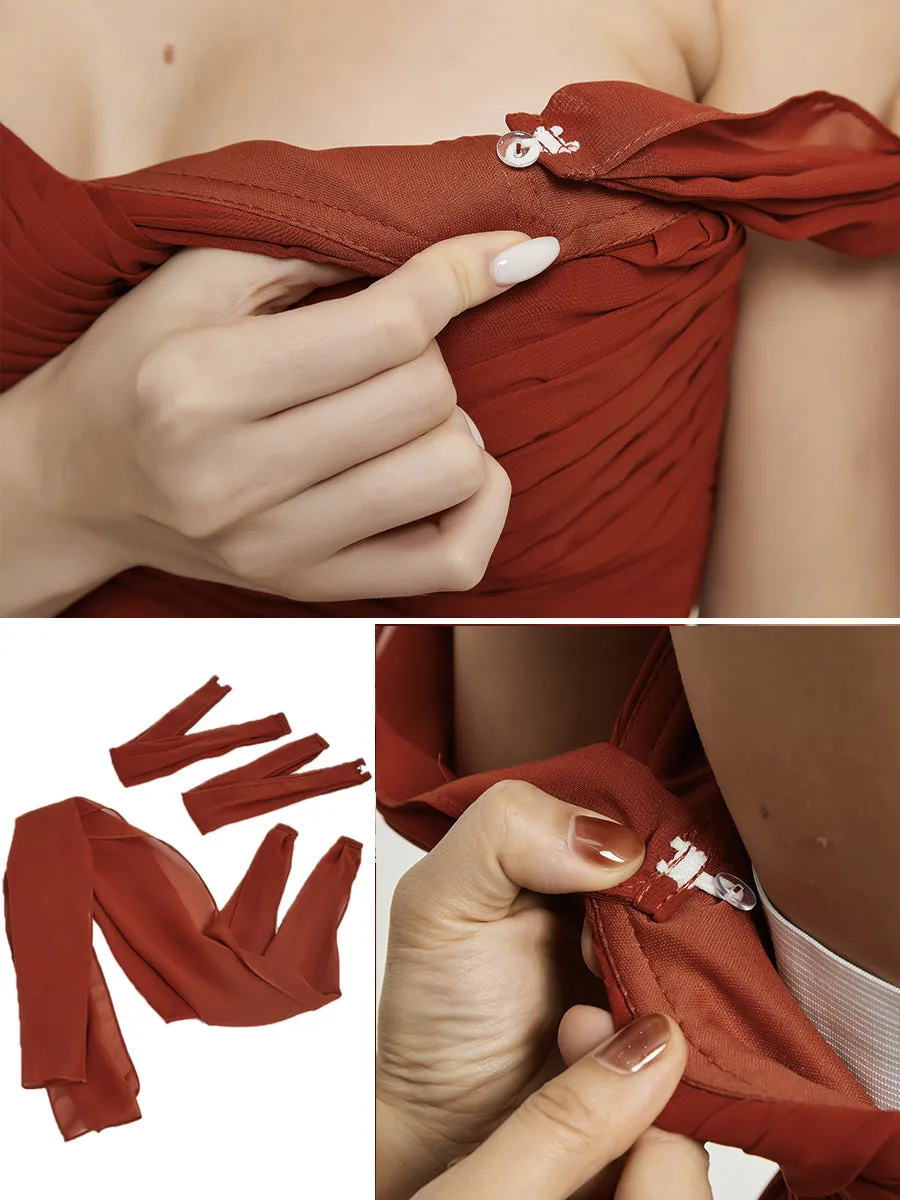 Rusty Red Pleated Convertible Maxi Chiffon Bridesmaid Dress