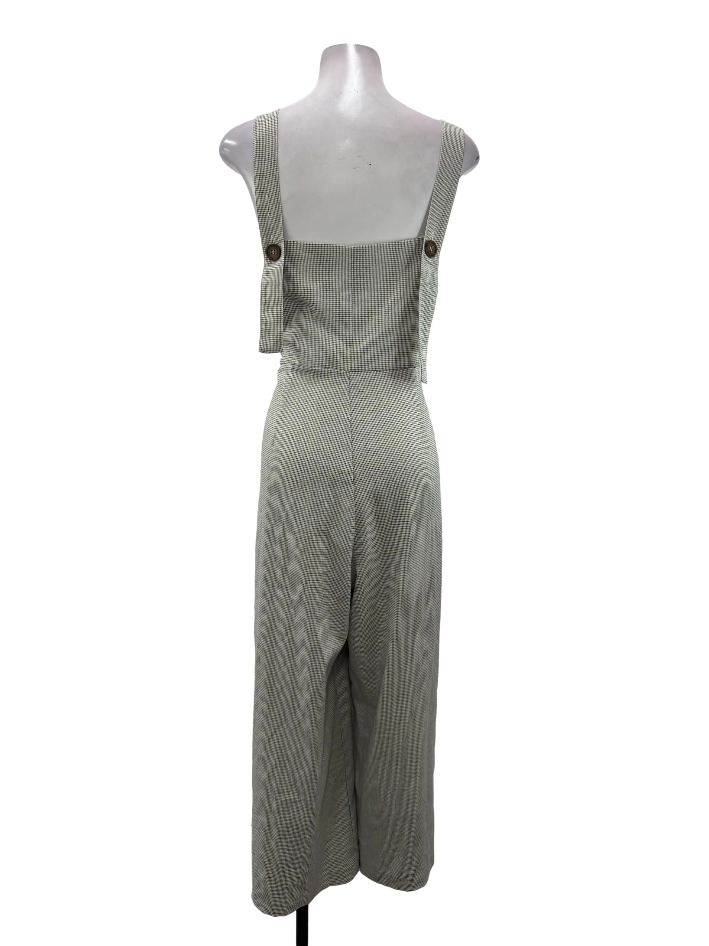 Sage Green Striped Cropped Wide Leg Jumpsuit With Button Detail