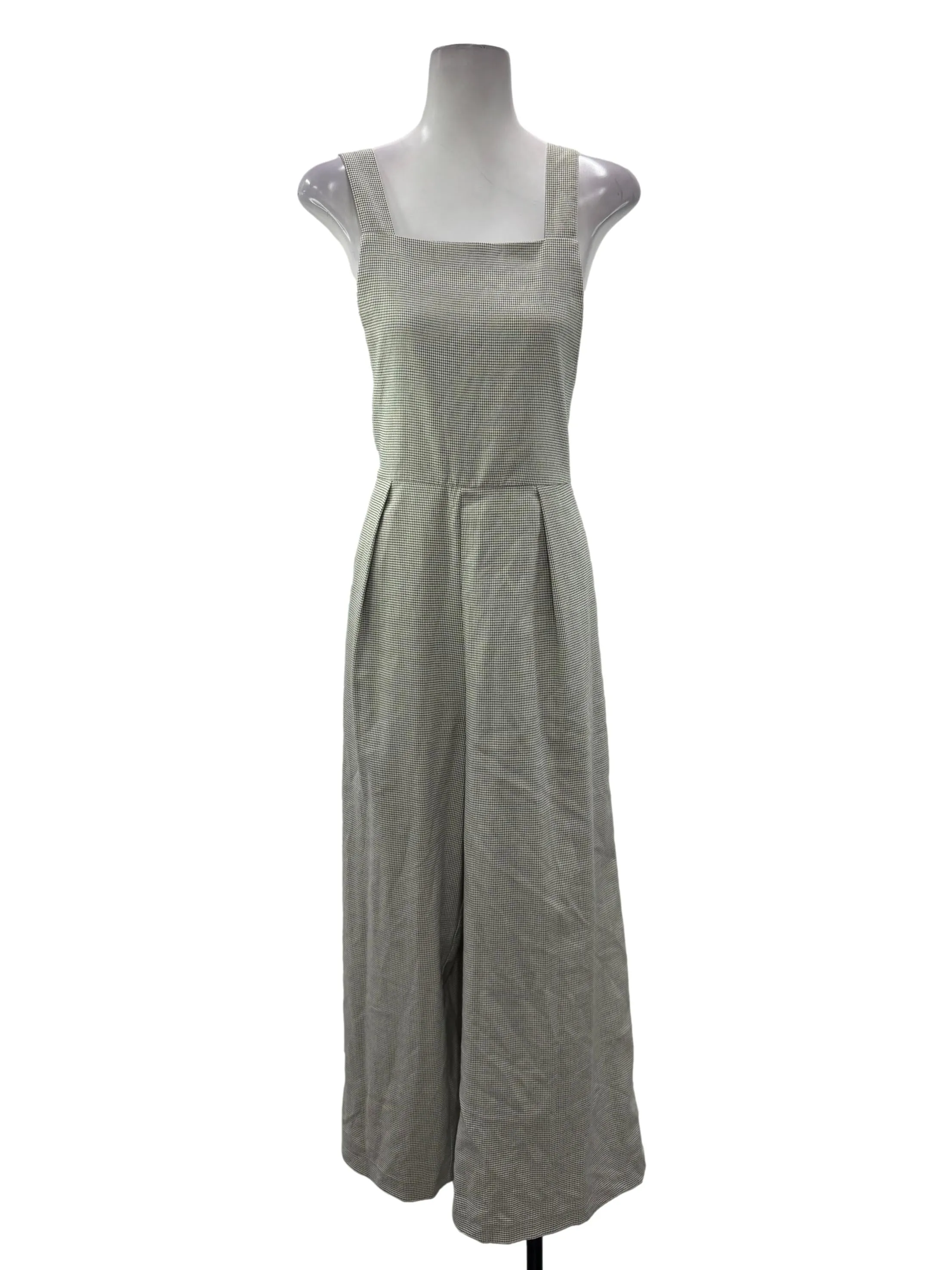 Sage Green Striped Cropped Wide Leg Jumpsuit With Button Detail
