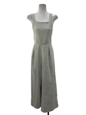 Sage Green Striped Cropped Wide Leg Jumpsuit With Button Detail