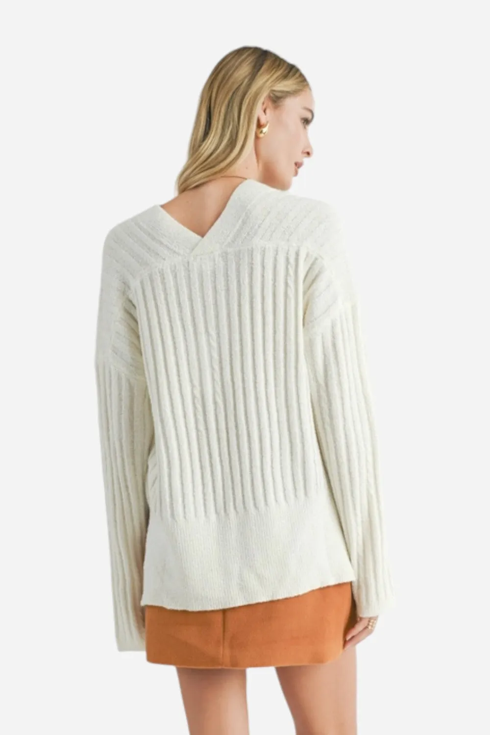 Sage the Label Carli V Neck Pullover Off White