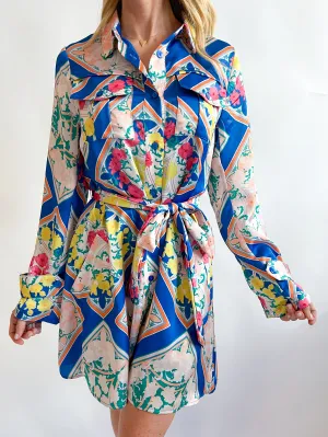 Scarf Print Mini Shirt Dress