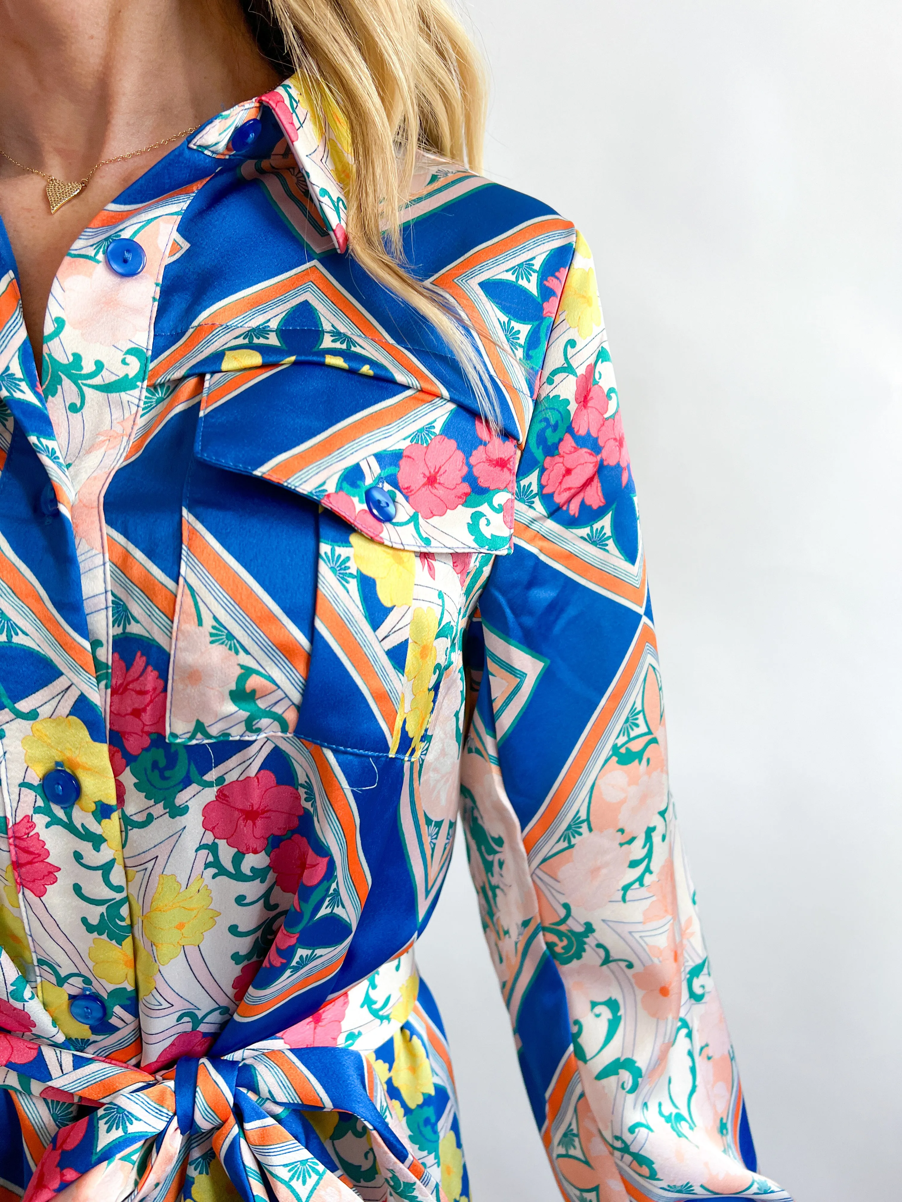 Scarf Print Mini Shirt Dress