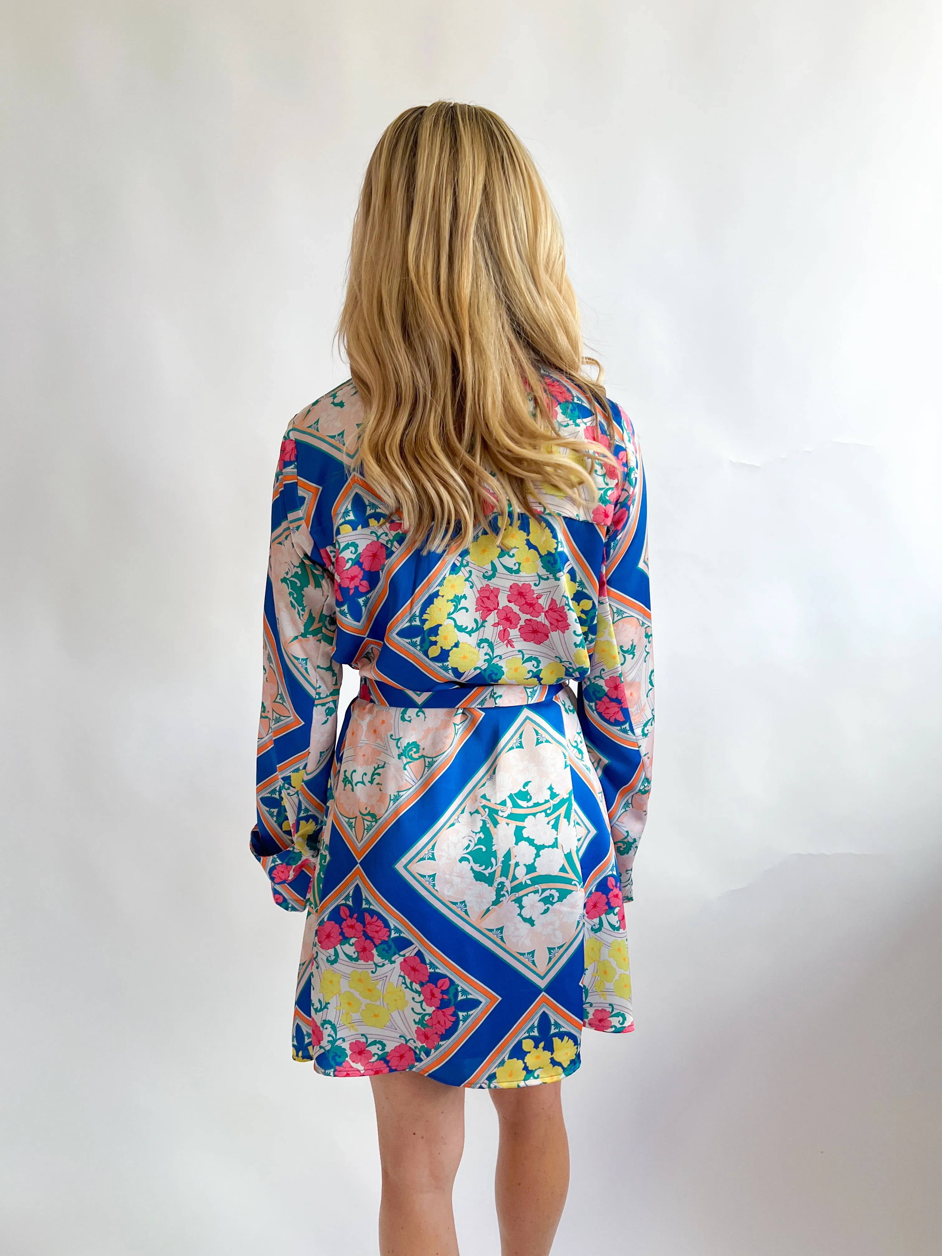Scarf Print Mini Shirt Dress
