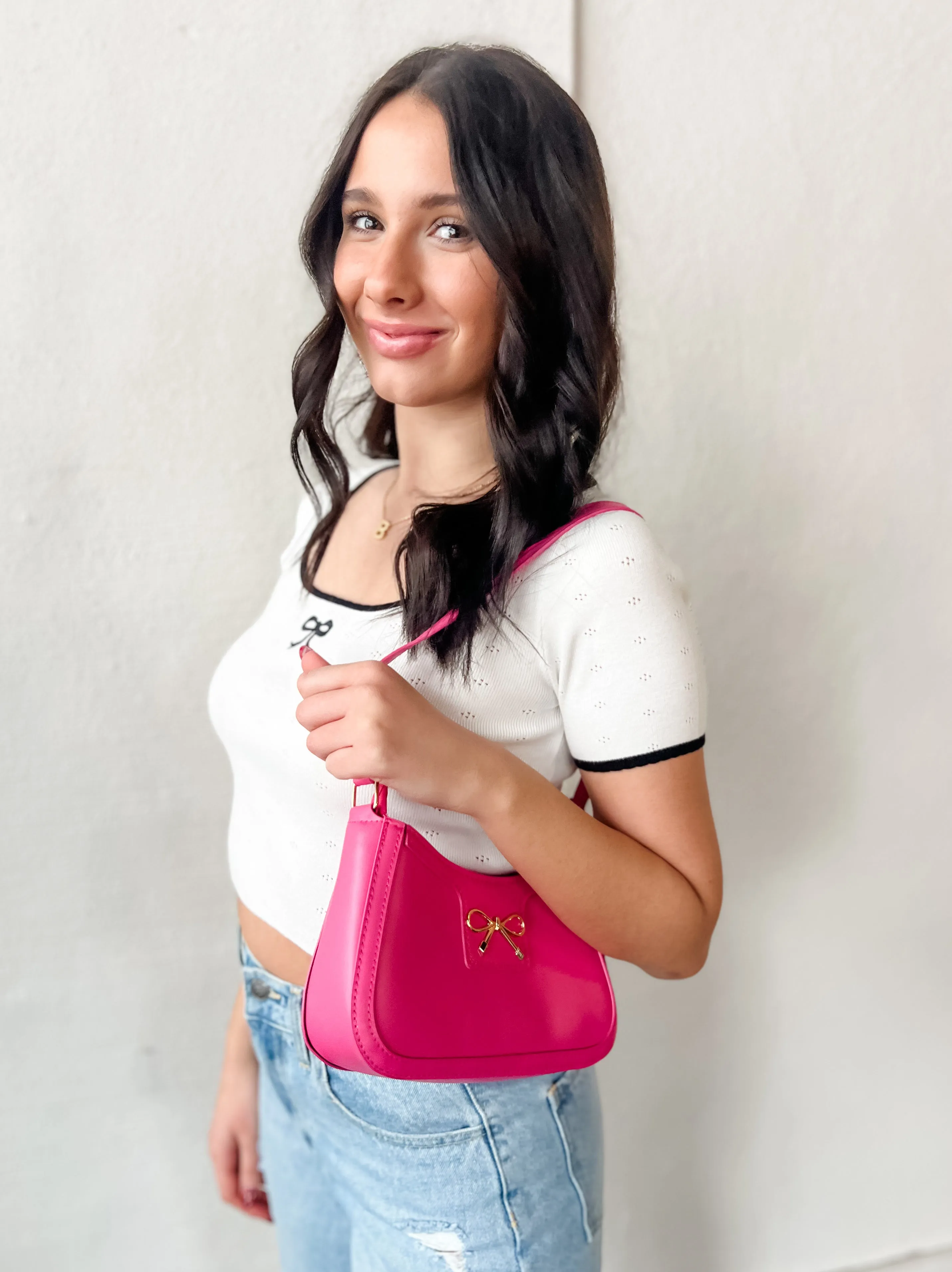 Scoop Neck Bow Knit Crop - Black/White