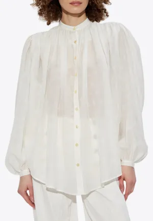 Semi-Sheer Gathered Blouse