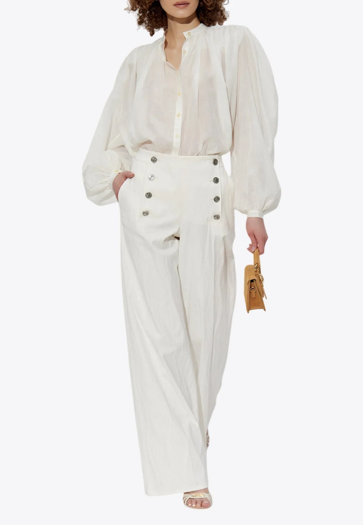 Semi-Sheer Gathered Blouse