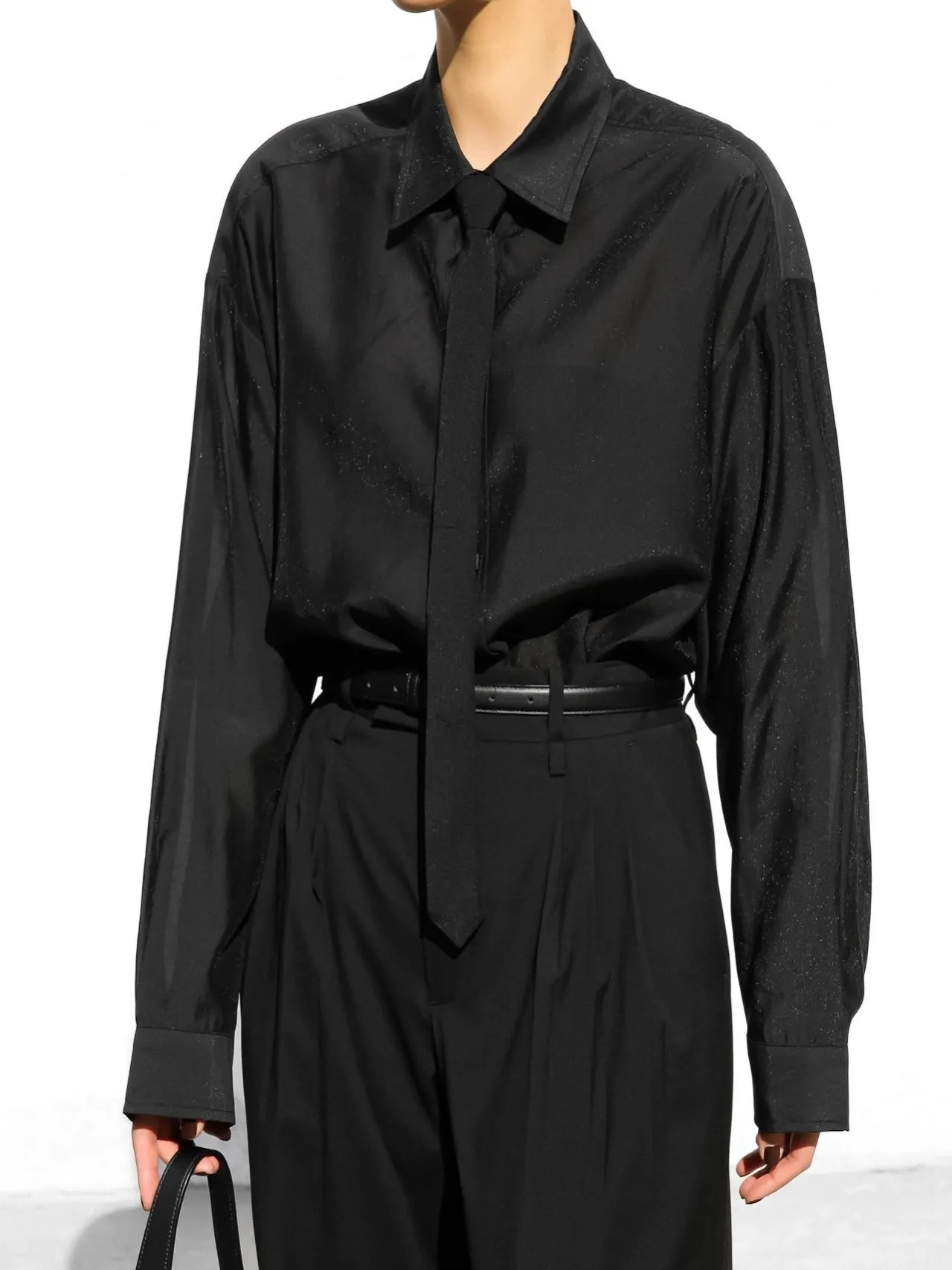 SHEER SILKY BUTTON DOWN SHIRT
