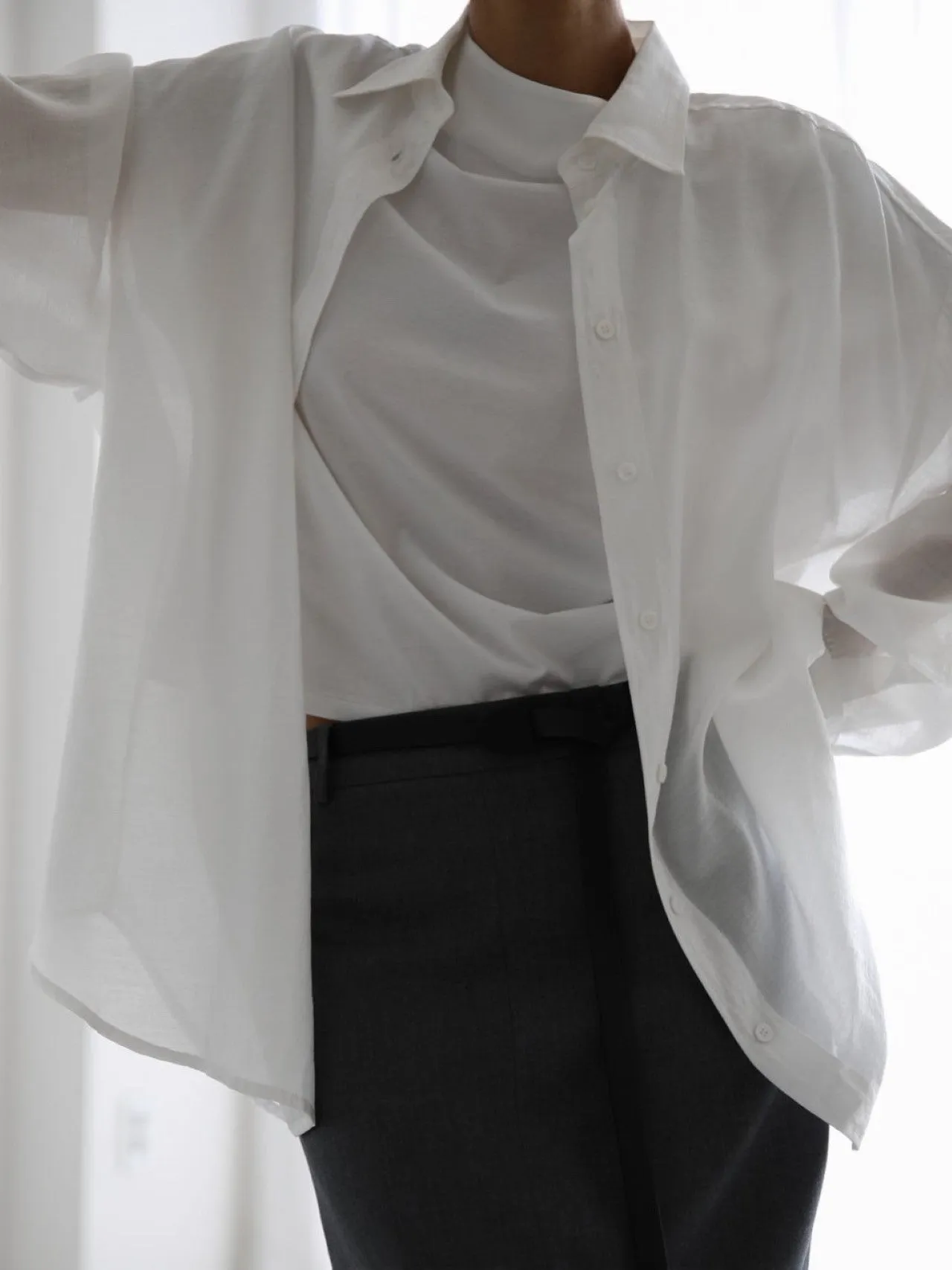 SHEER SILKY BUTTON DOWN SHIRT