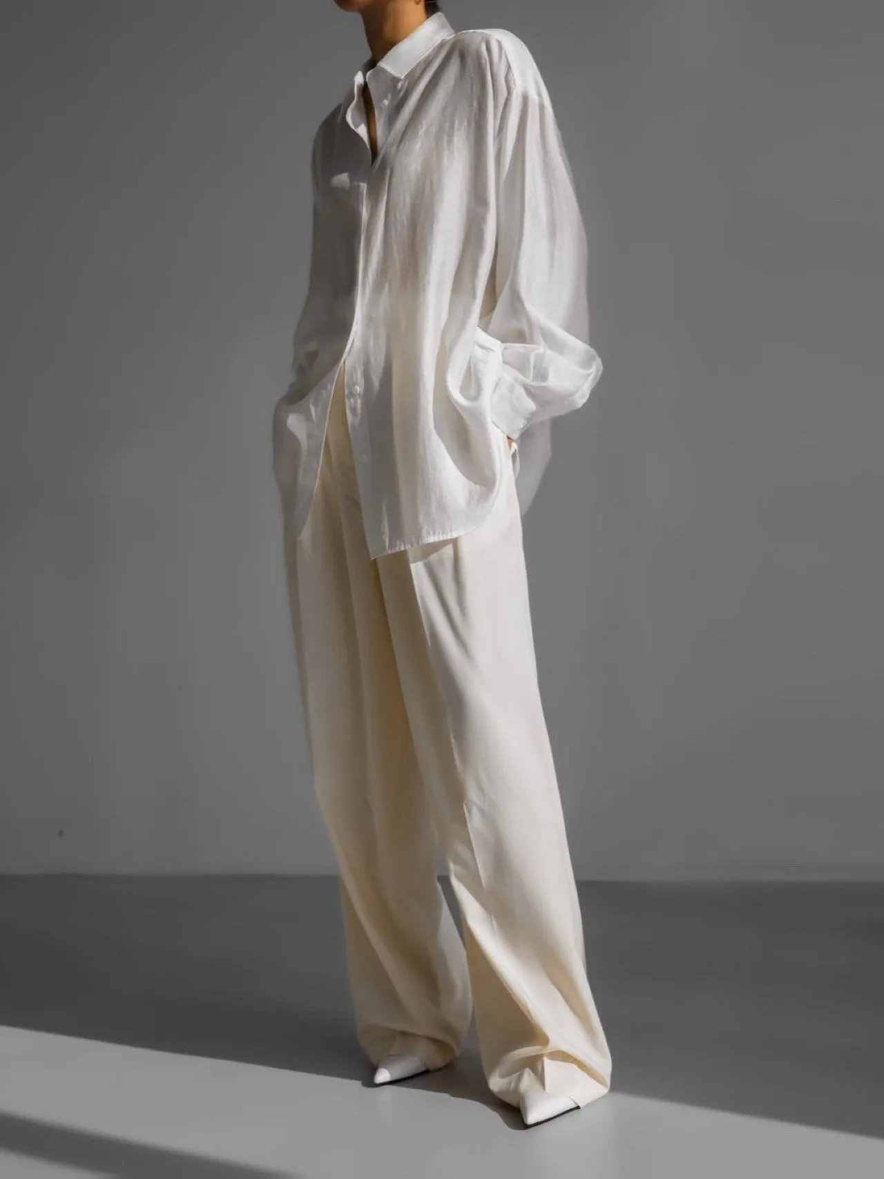 SHEER SILKY BUTTON DOWN SHIRT