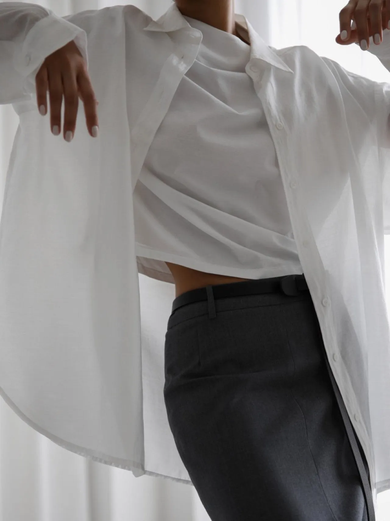 SHEER SILKY BUTTON DOWN SHIRT