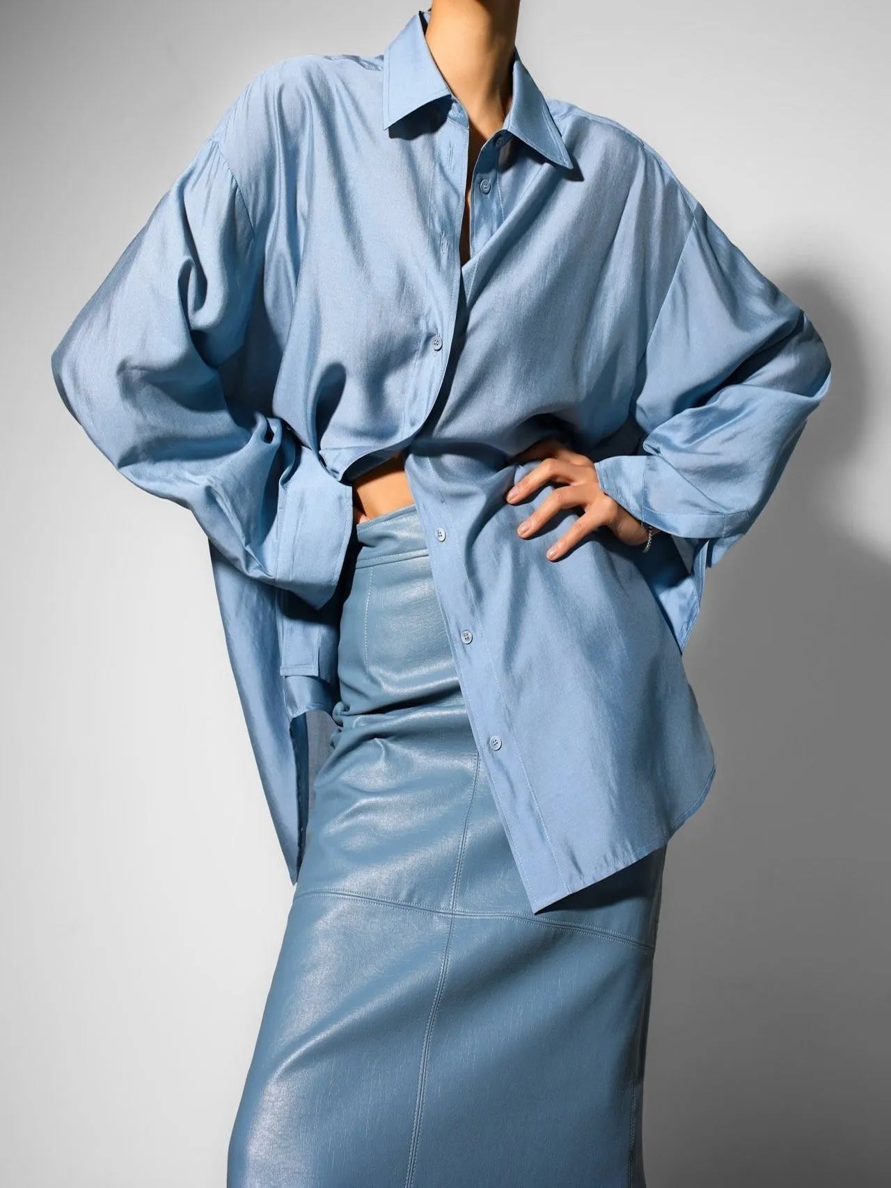 SHEER SILKY BUTTON DOWN SHIRT