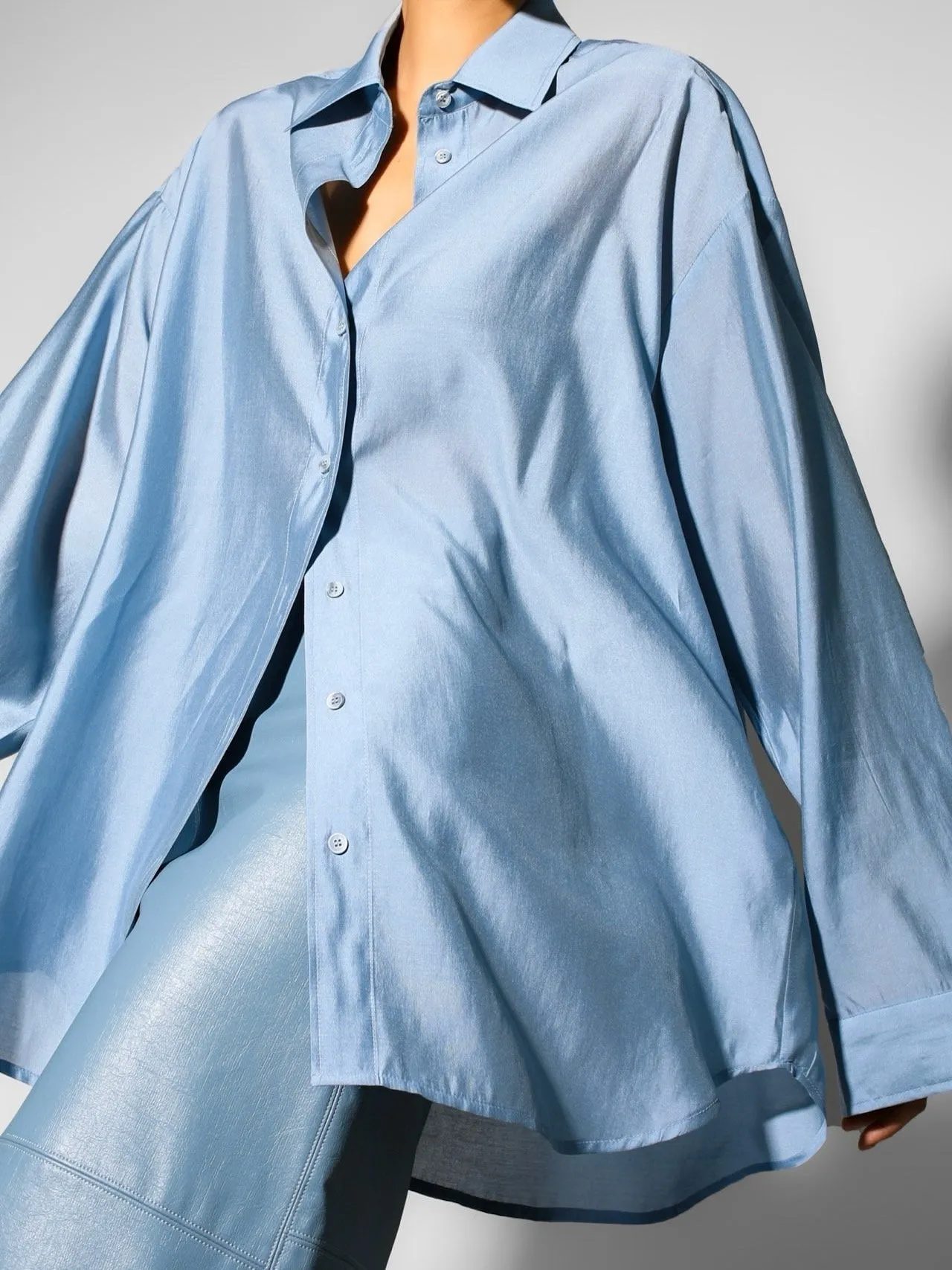 SHEER SILKY BUTTON DOWN SHIRT