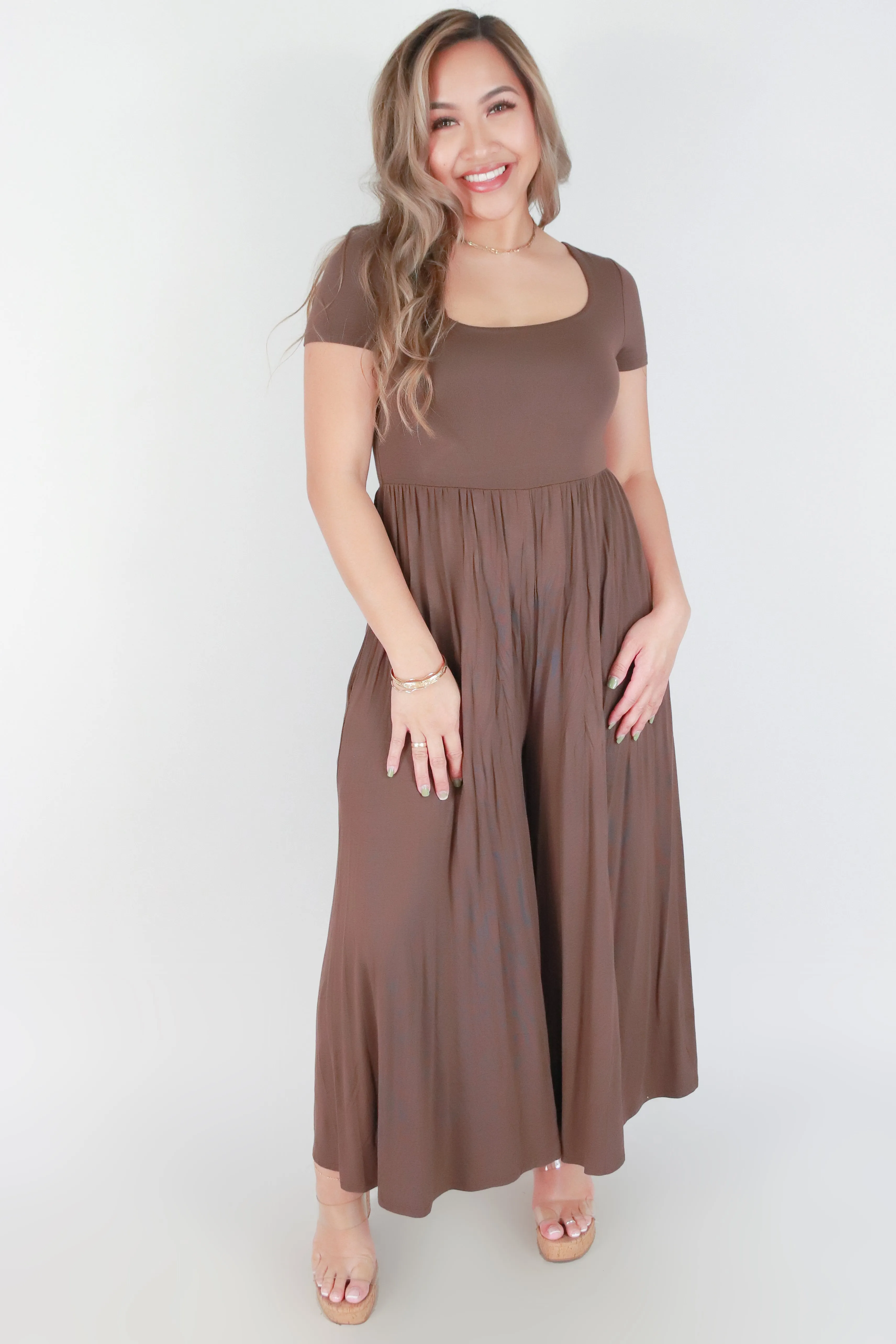 SHORT SLEEVE WIDE LEG JUMPSUIT