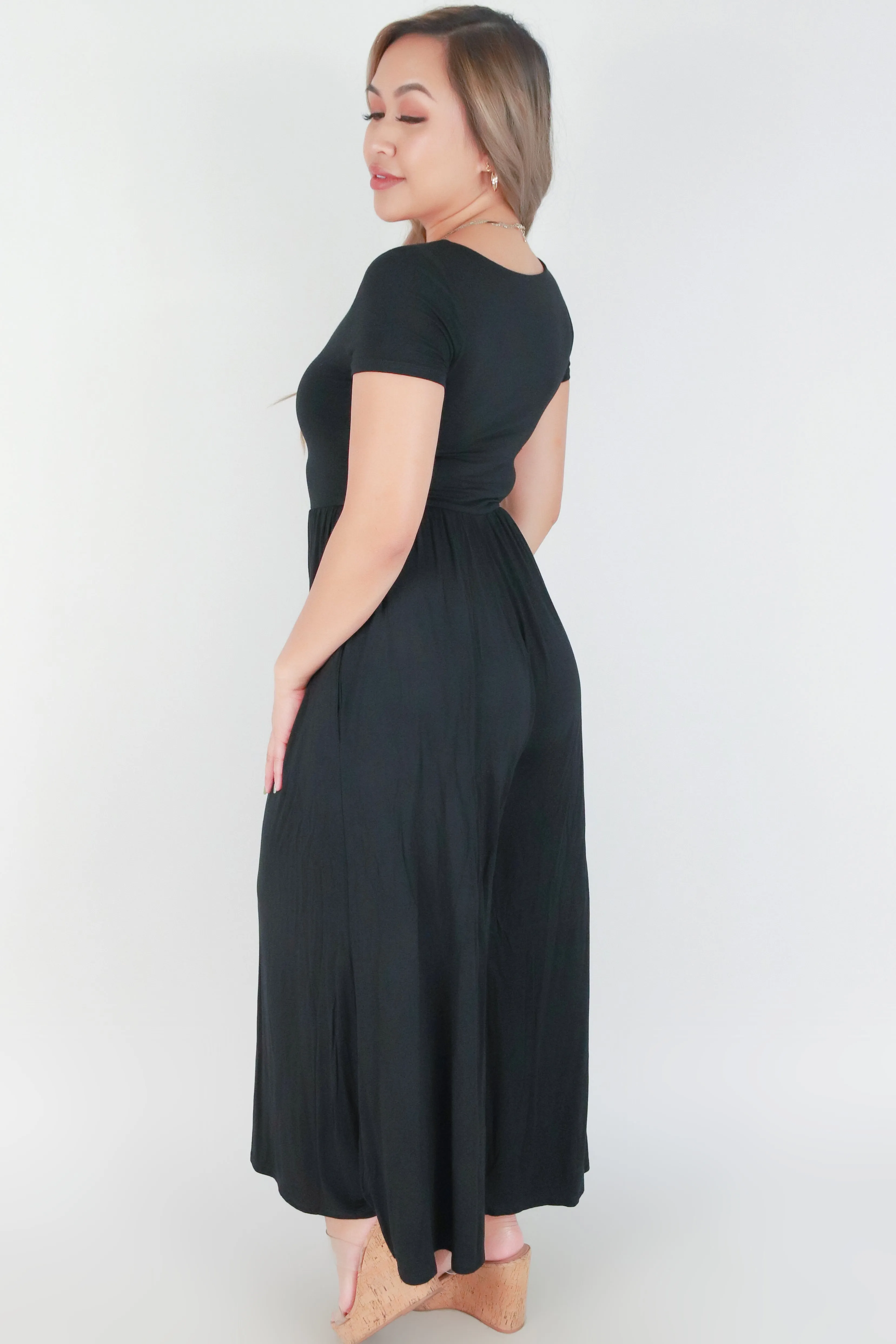 SHORT SLEEVE WIDE LEG JUMPSUIT