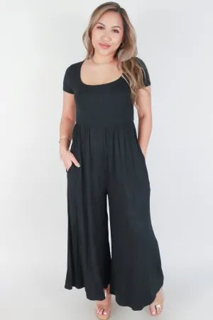 SHORT SLEEVE WIDE LEG JUMPSUIT