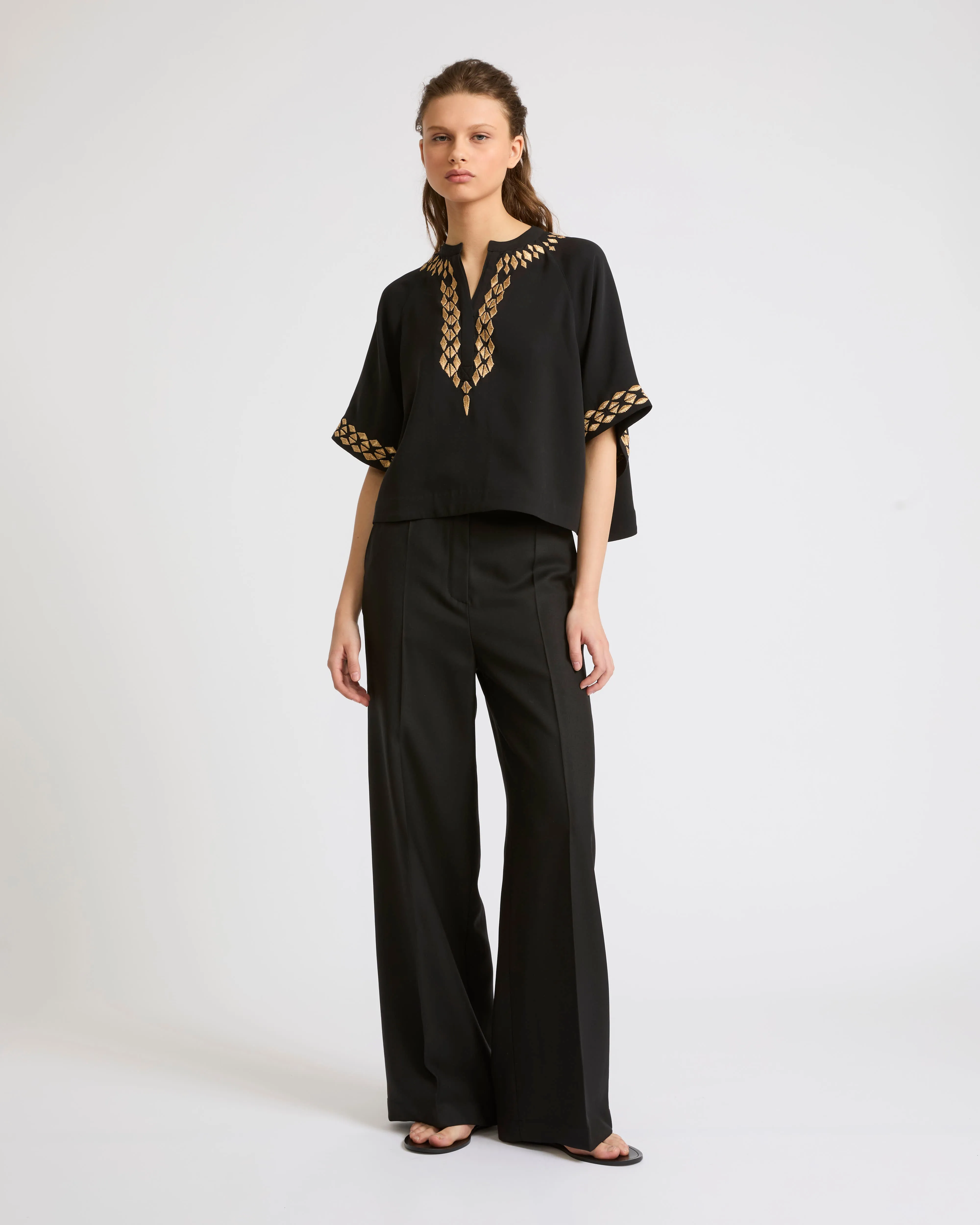 Silk crepe embroidered blouse