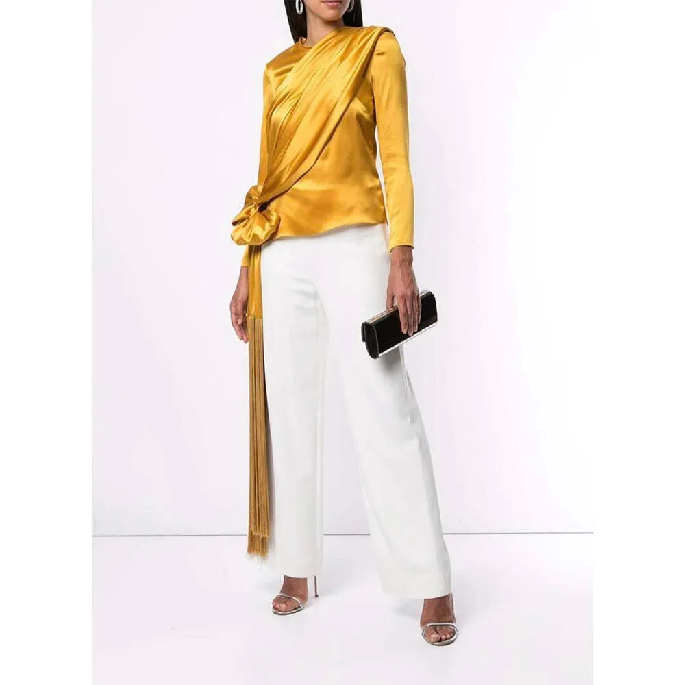 Silk Drape Fringe Top w/ Sleeves