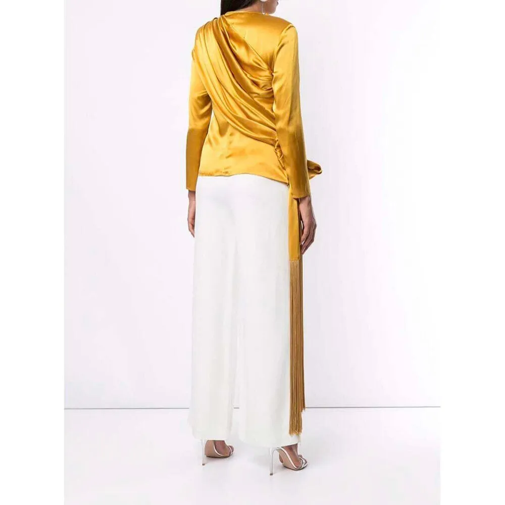 Silk Drape Fringe Top w/ Sleeves