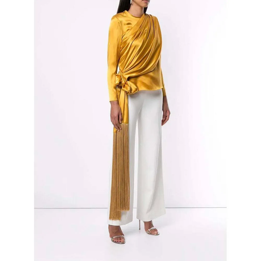 Silk Drape Fringe Top w/ Sleeves