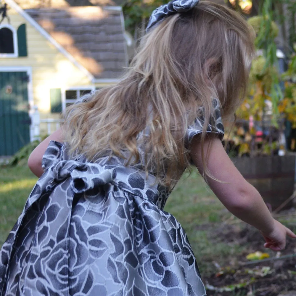 Silver Floral Jacquard Dress and Hair Bow