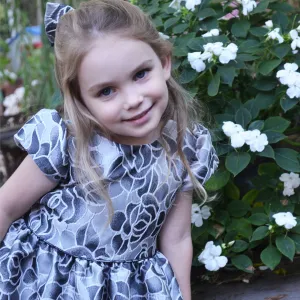 Silver Floral Jacquard Dress and Hair Bow