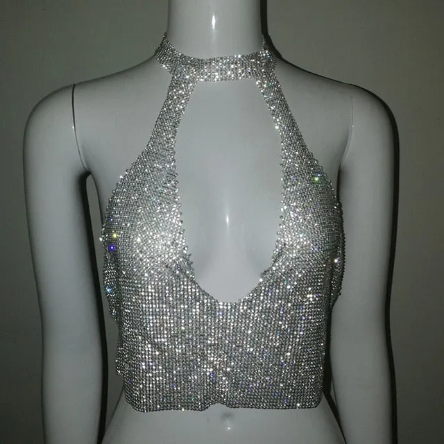 Sleeveless Rhinestone Crop Top