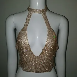 Sleeveless Rhinestone Crop Top