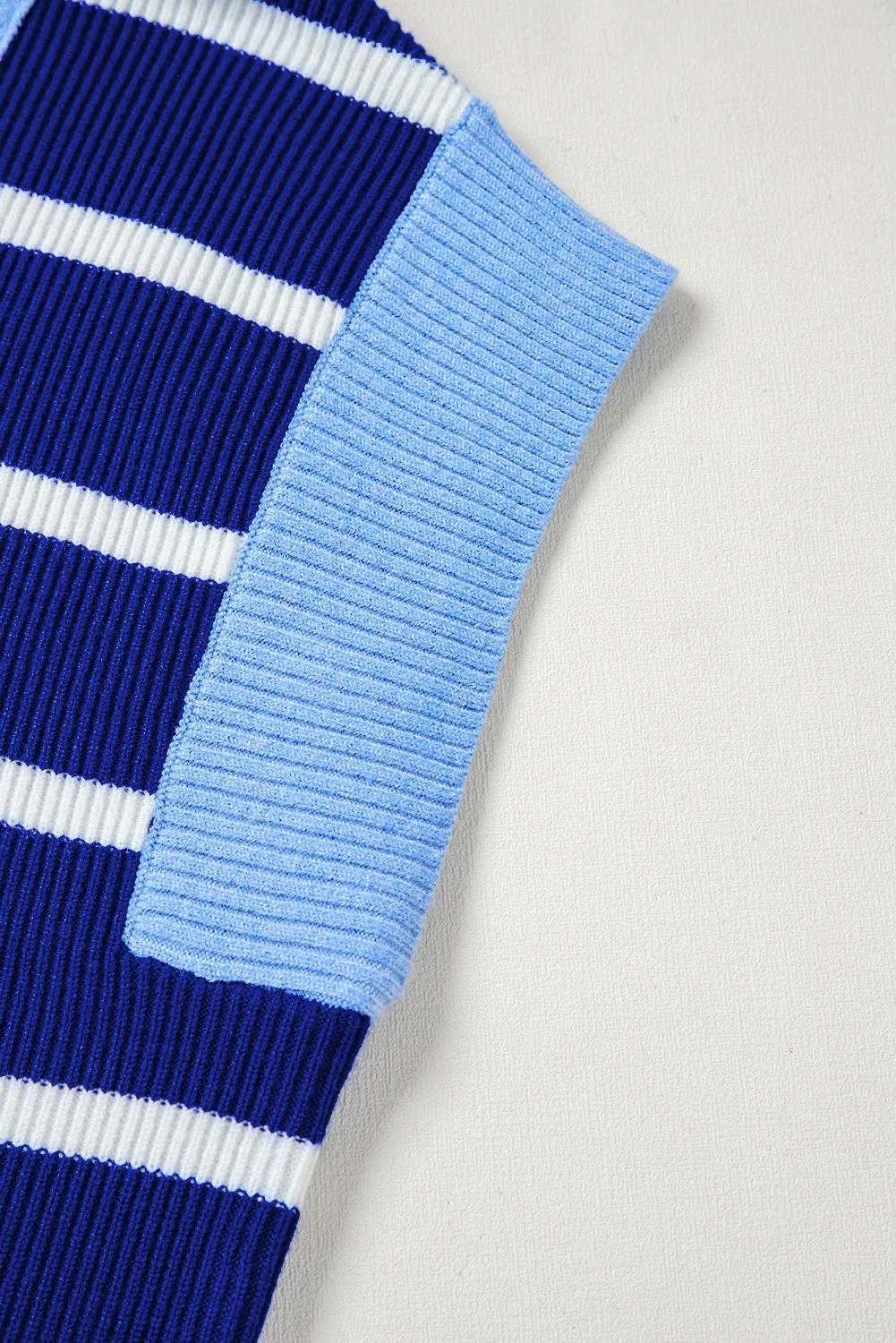Stamford Sky Blue Stripe Quarter Zip Knit Vest