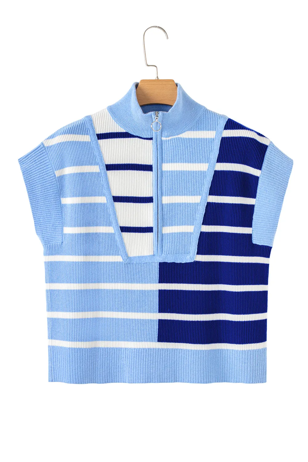 Stamford Sky Blue Stripe Quarter Zip Knit Vest