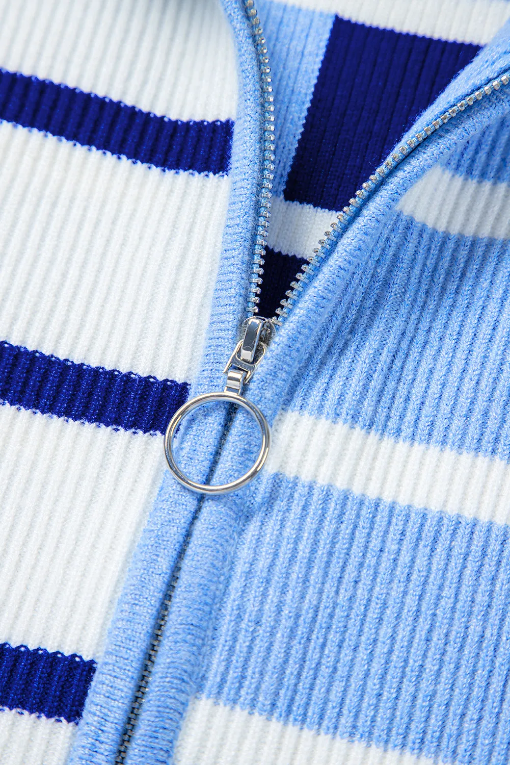 Stamford Sky Blue Stripe Quarter Zip Knit Vest