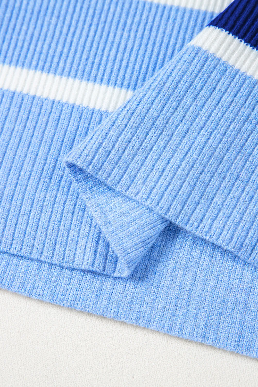 Stamford Sky Blue Stripe Quarter Zip Knit Vest