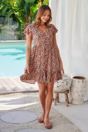 Stella Navy/Orange Multi Print Floral Dress