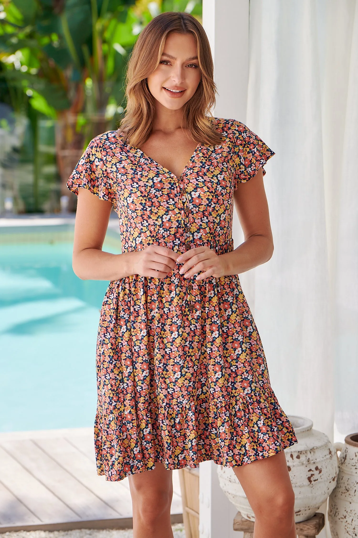 Stella Navy/Orange Multi Print Floral Dress