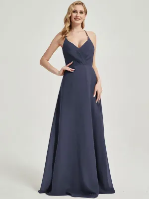 Stormy Pleated Halter V-Neck Backless A-Line Chiffon Bridesmaid Dress