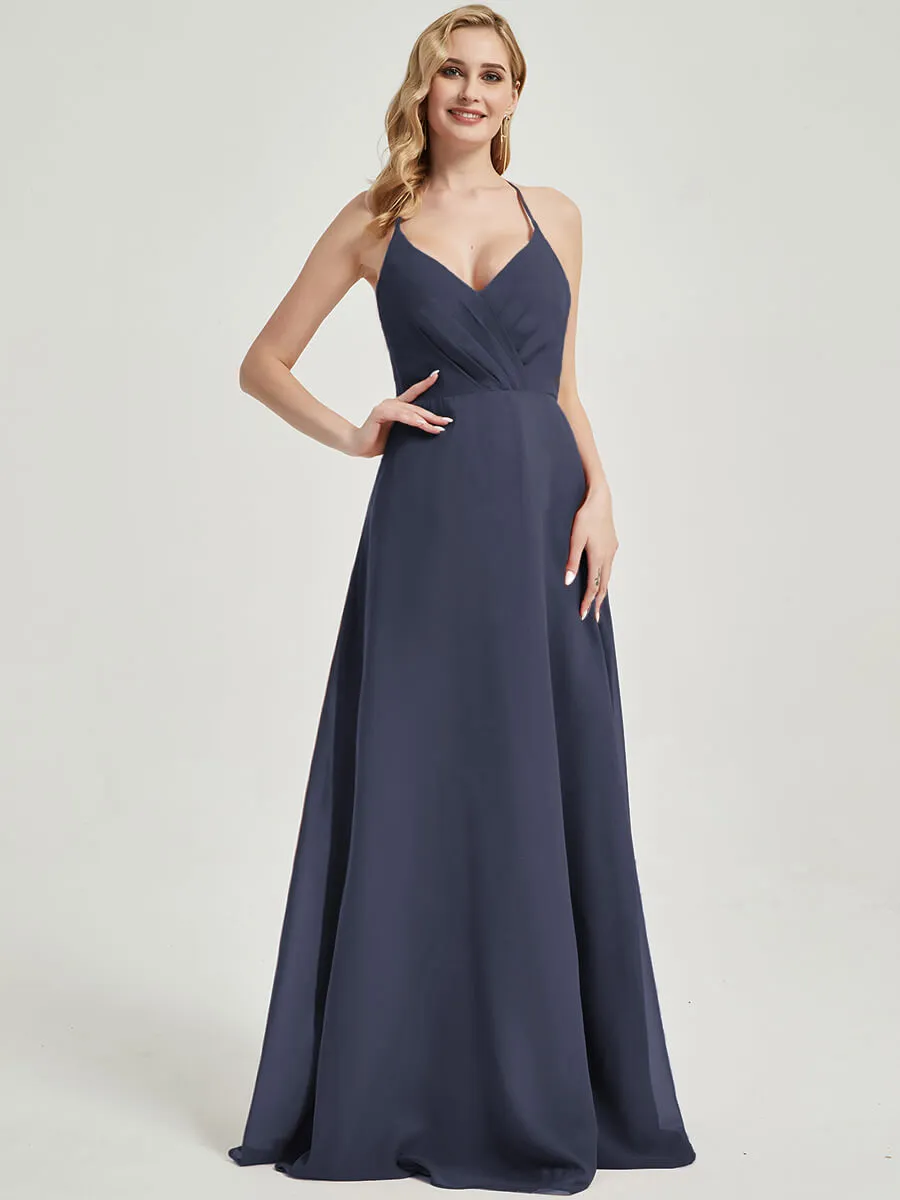Stormy Pleated Halter V-Neck Backless A-Line Chiffon Bridesmaid Dress