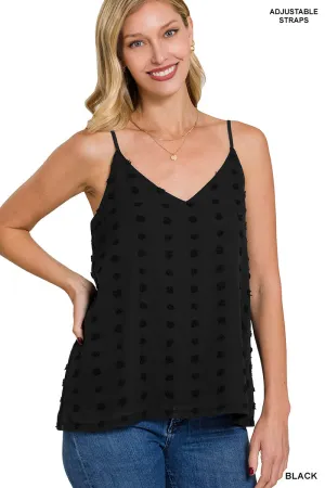SWISS DOT ADJUSTABLE STRAP V-NECK CAMI TOP-BLACK