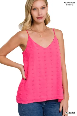 SWISS DOT ADJUSTABLE STRAP V-NECK CAMI TOP-FUCHSIA