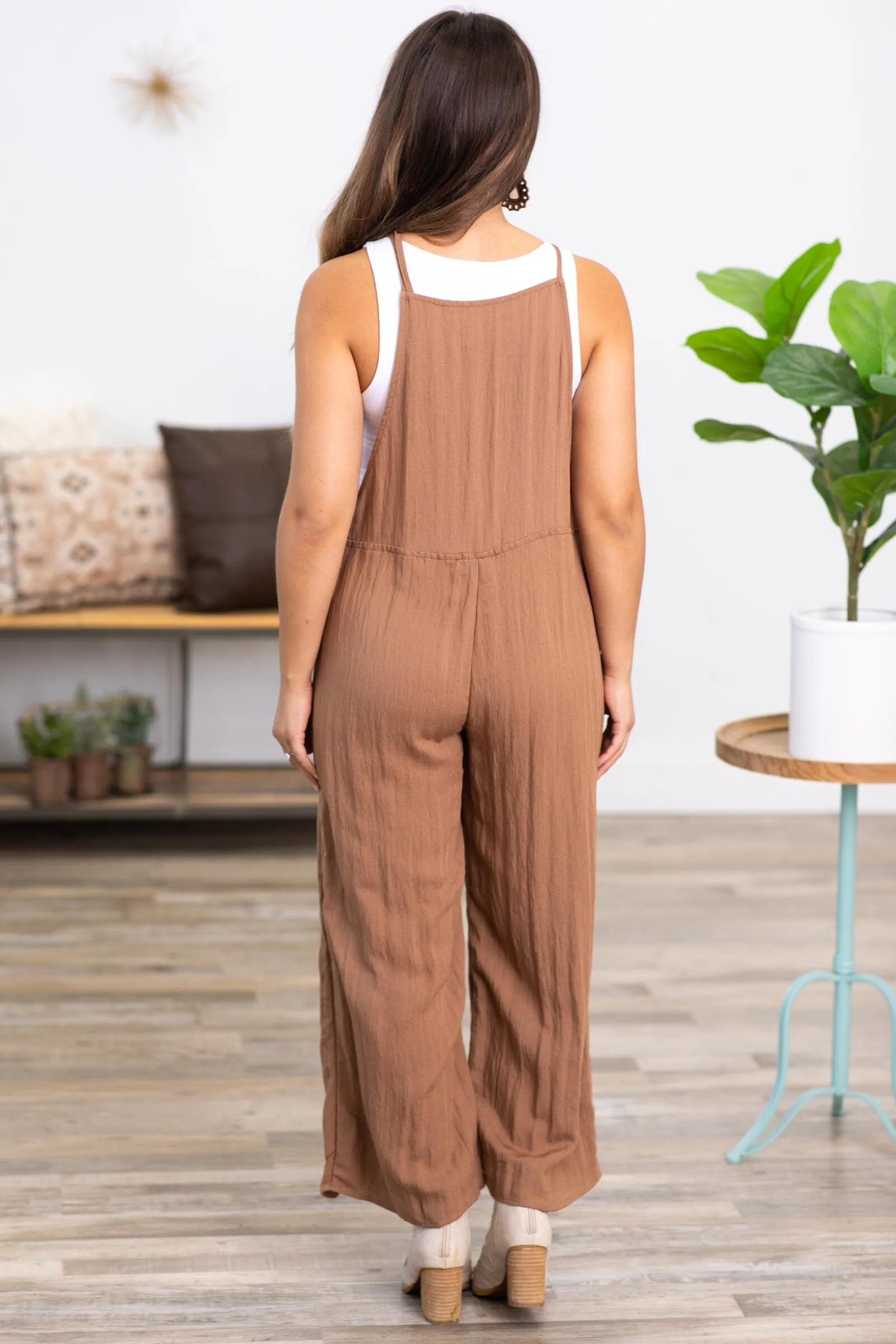 Taupe Wide Leg Tie Strap Overalls