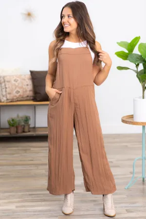 Taupe Wide Leg Tie Strap Overalls