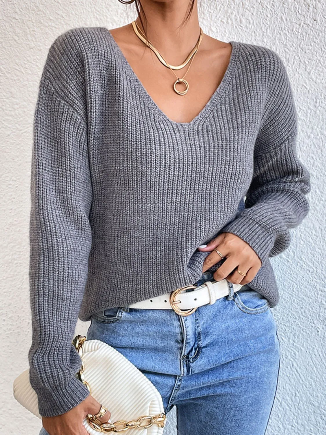 Tessa Crisscross V-Neck Long Sleeve Sweater