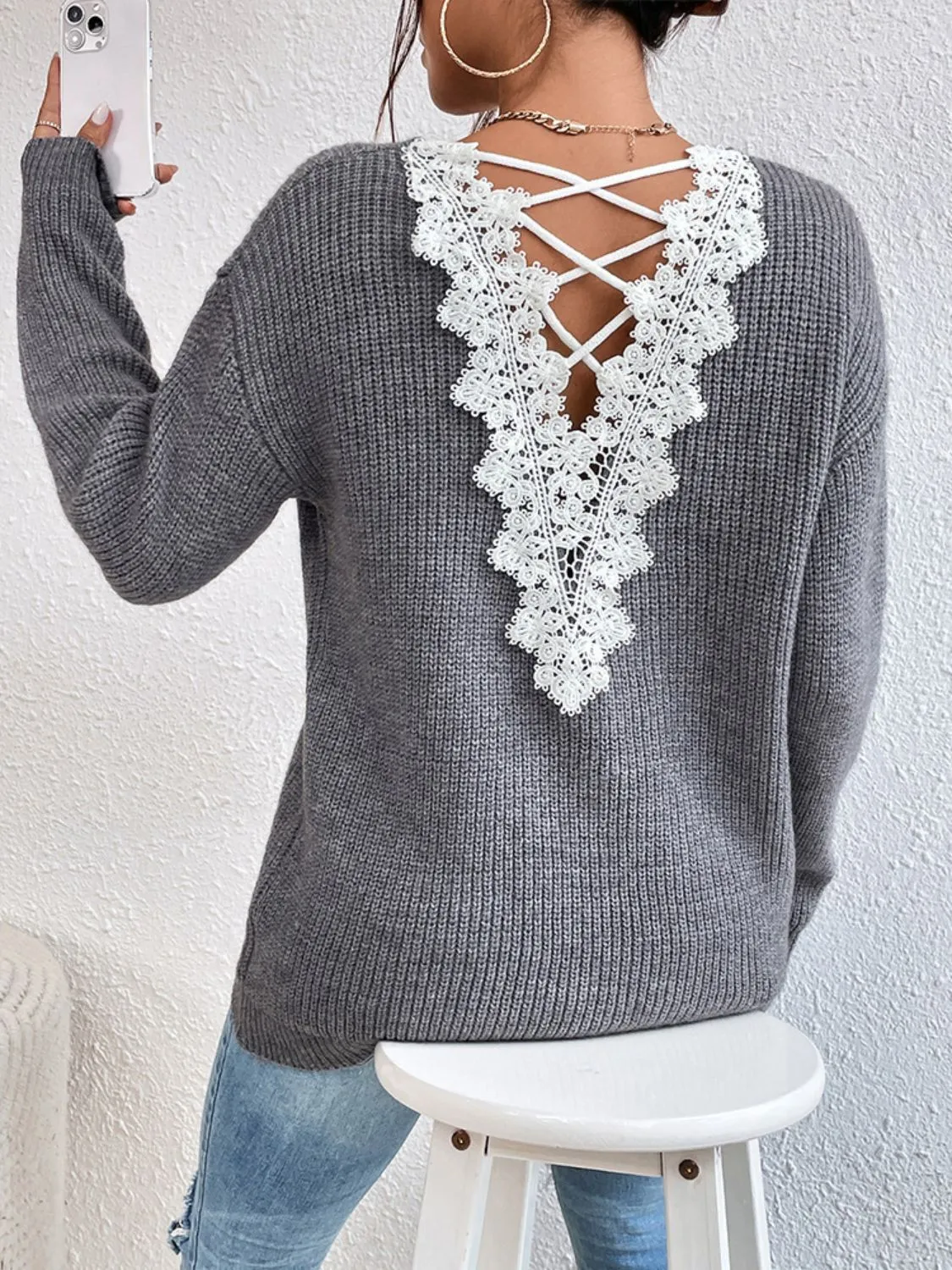 Tessa Crisscross V-Neck Long Sleeve Sweater