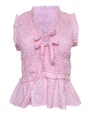 Textured Sleeveless Peplum Smocked Top In Light Pink
