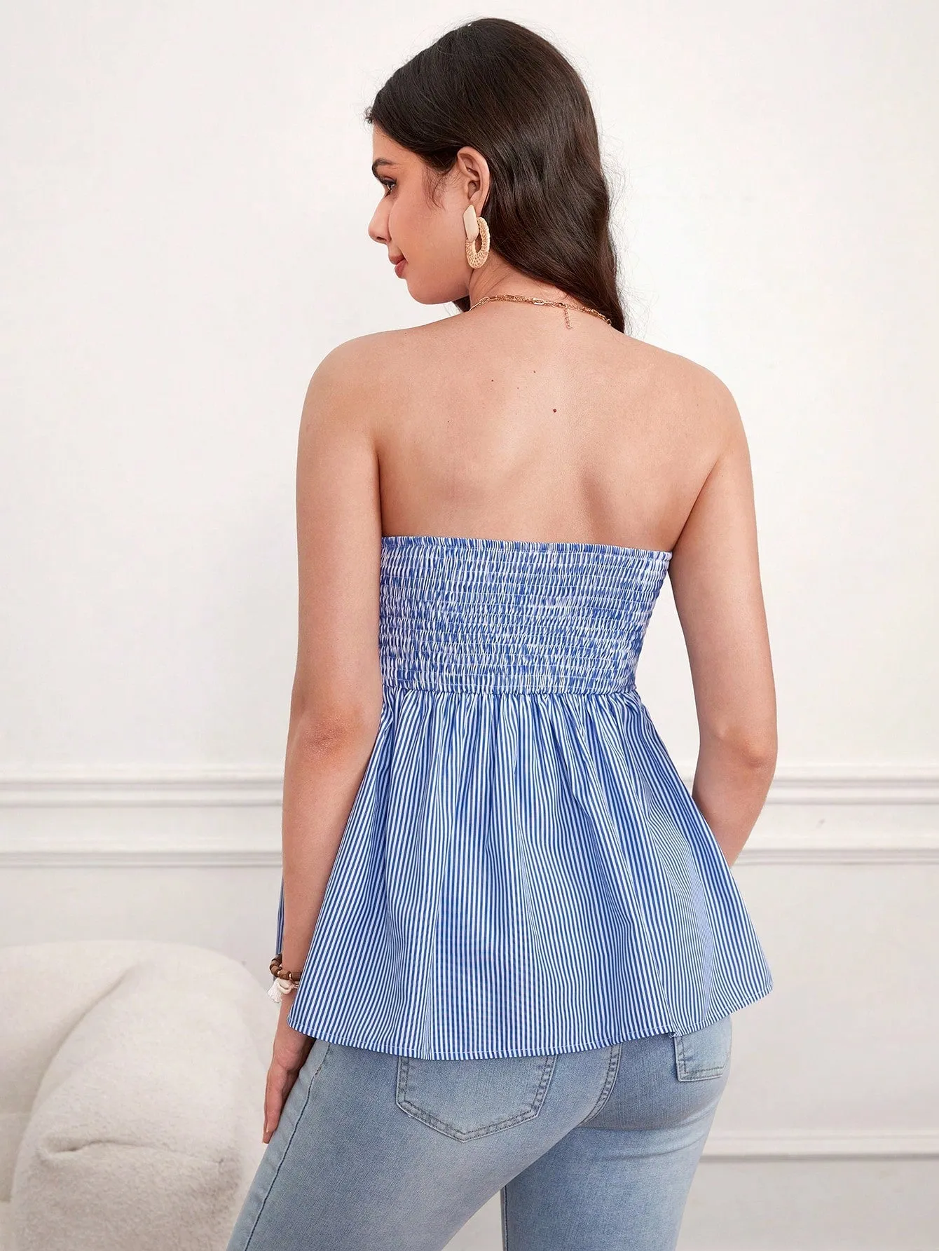 Top Bandeau De Maternidad Con Rayas y Bloque De Color