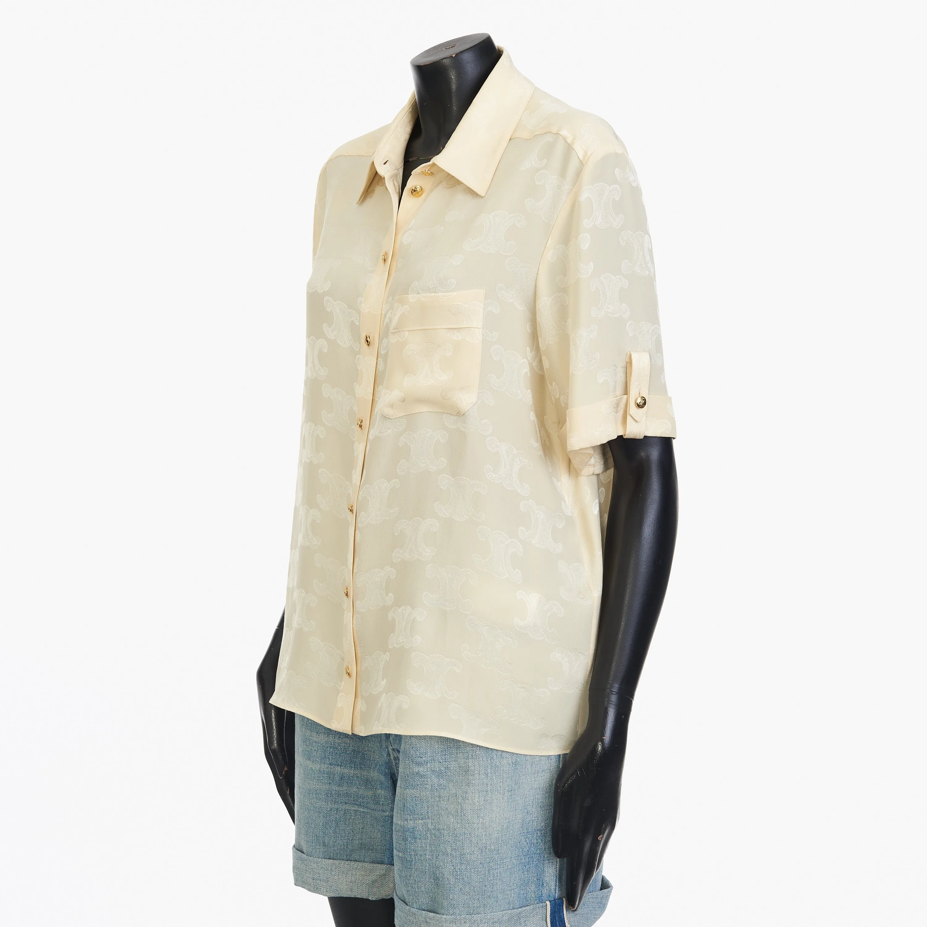 Triomphe Blouse In Crème Shiny Matte Silk