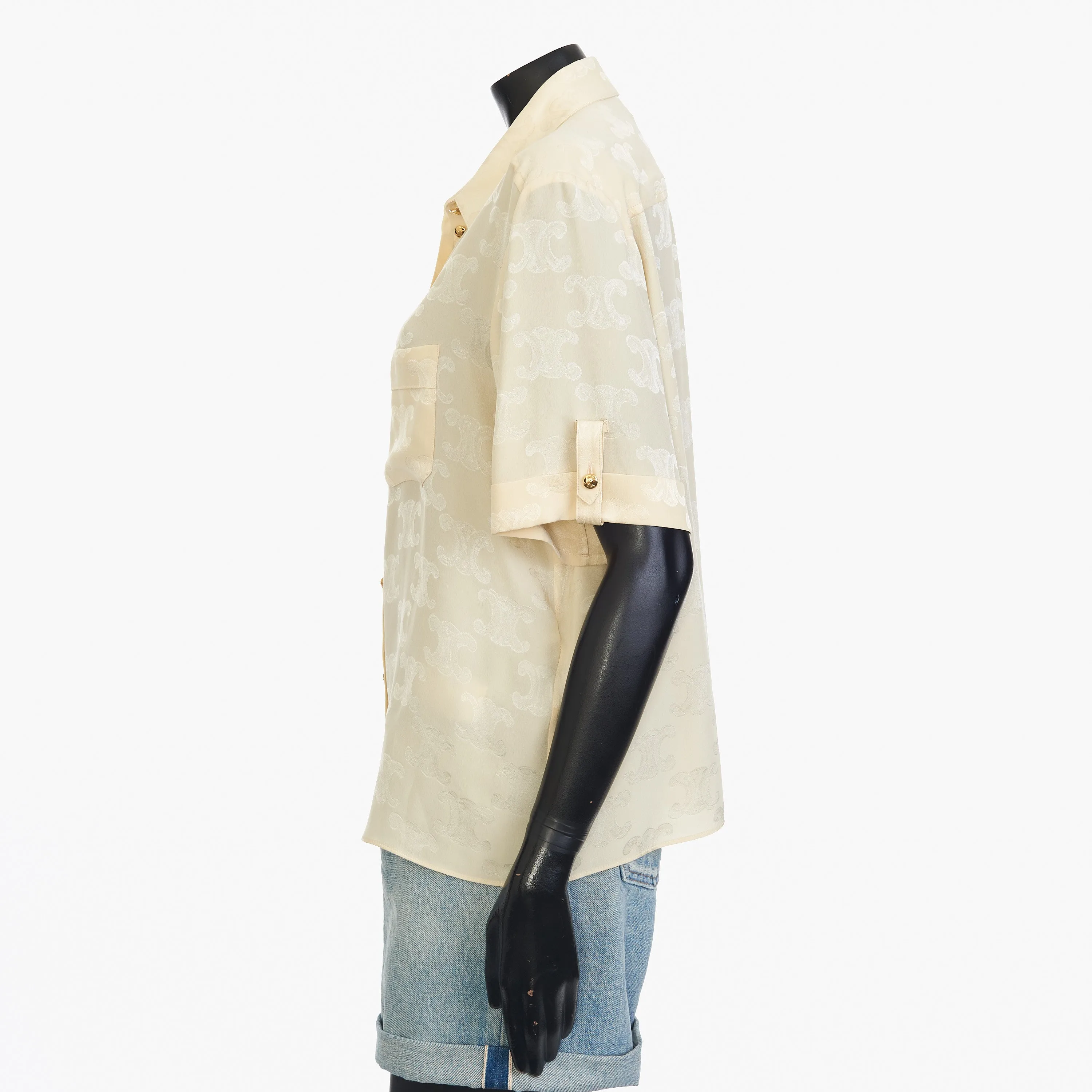 Triomphe Blouse In Crème Shiny Matte Silk
