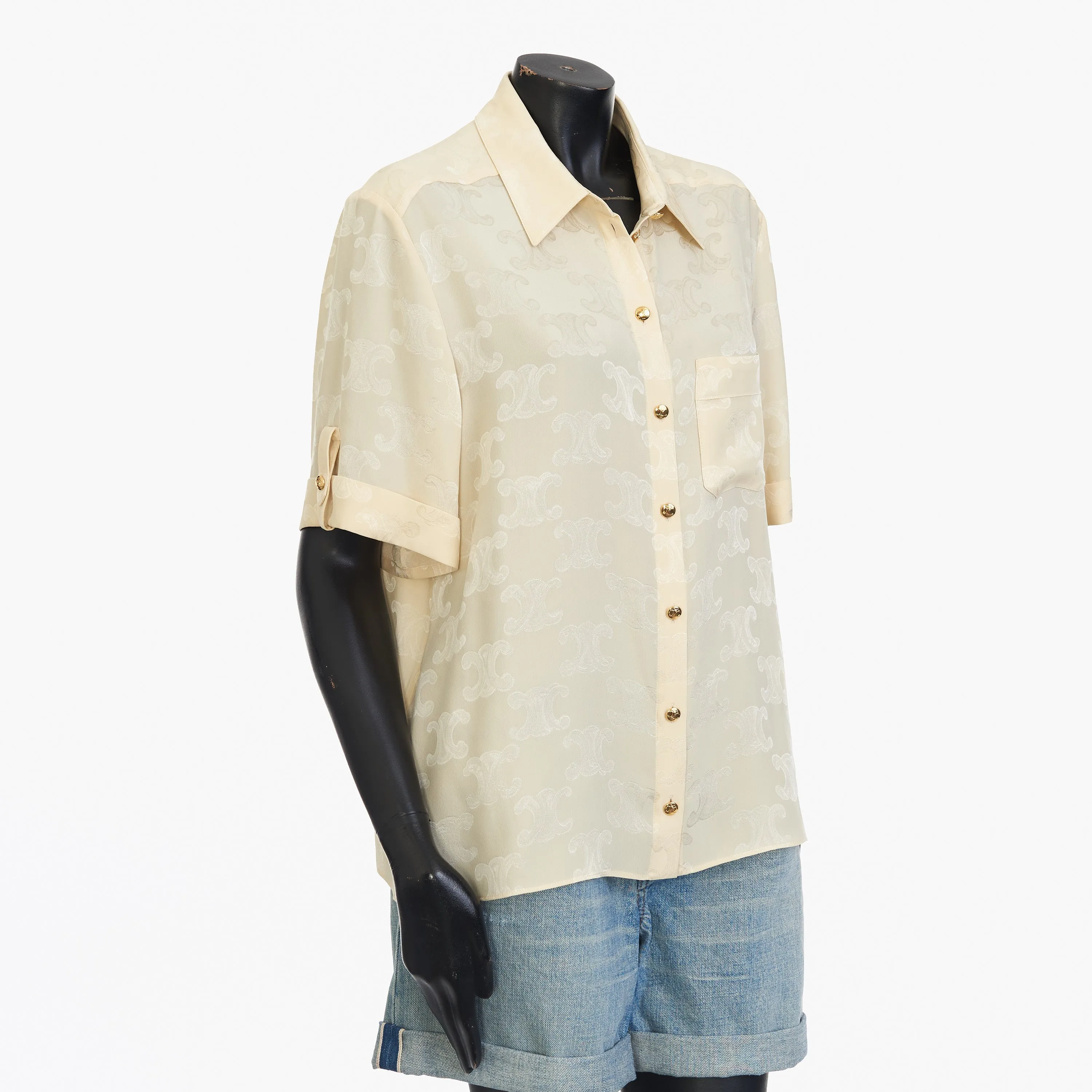 Triomphe Blouse In Crème Shiny Matte Silk