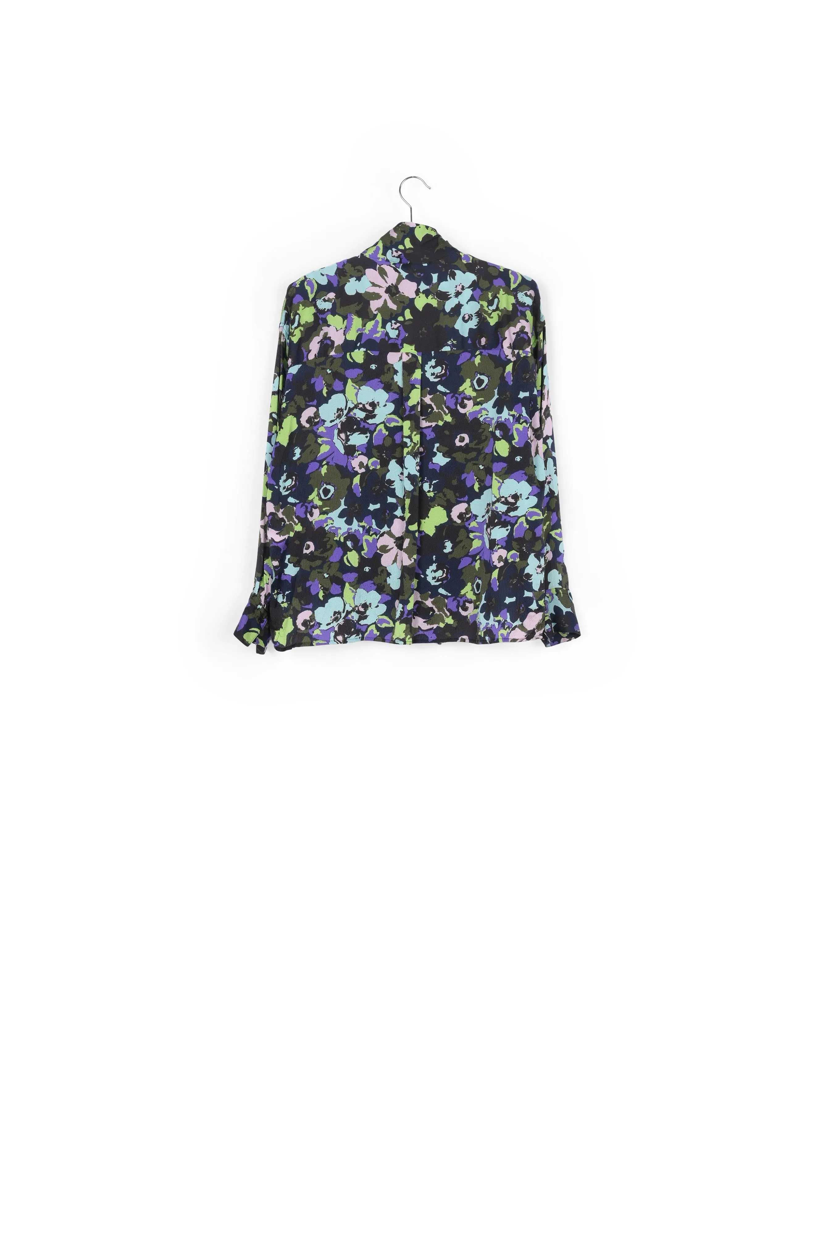 Turquoise multifloral silk bowtie shirt