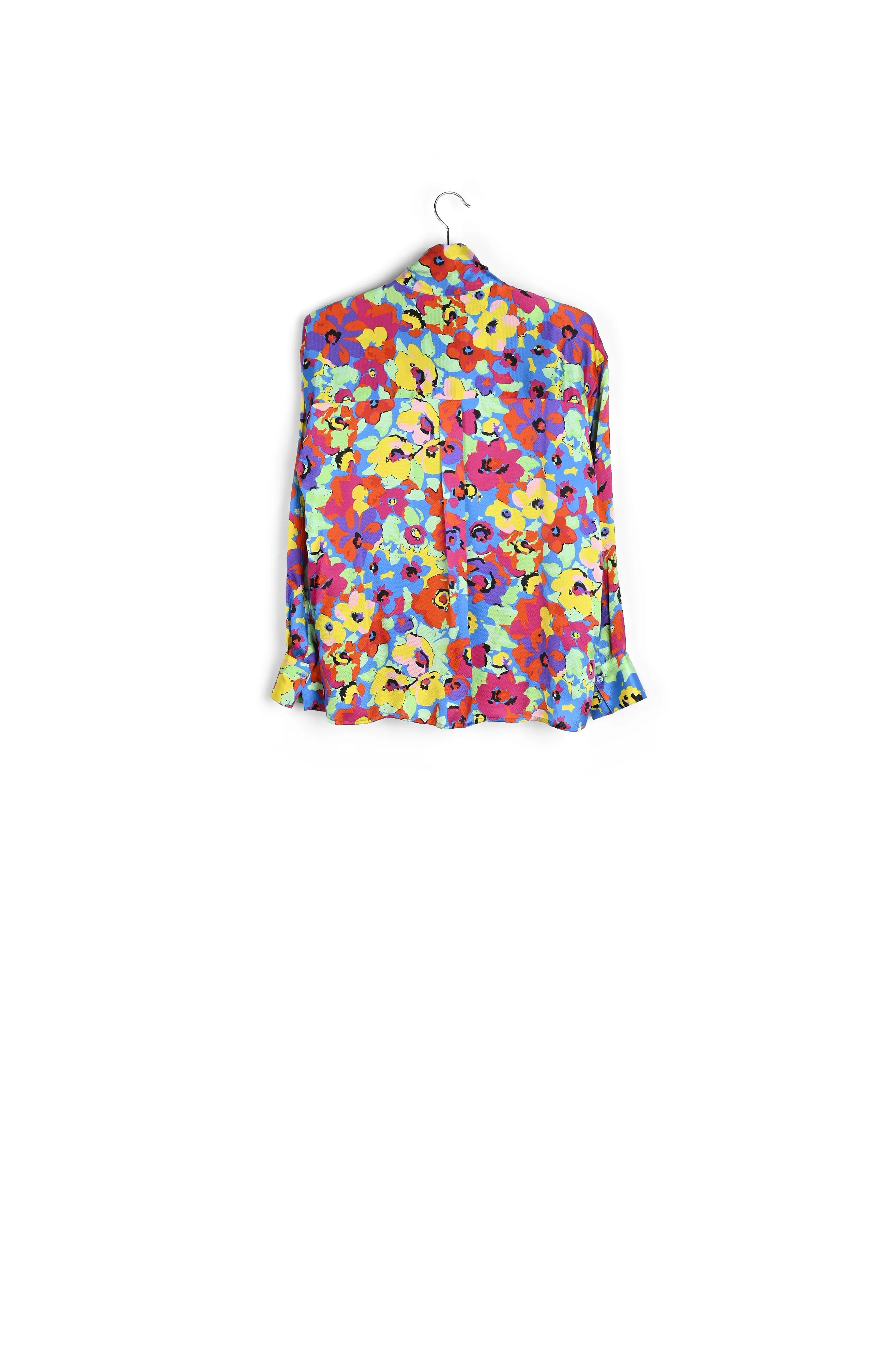 Turquoise multifloral silk bowtie shirt