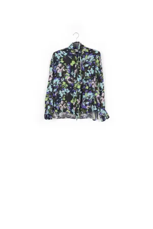 Turquoise multifloral silk bowtie shirt